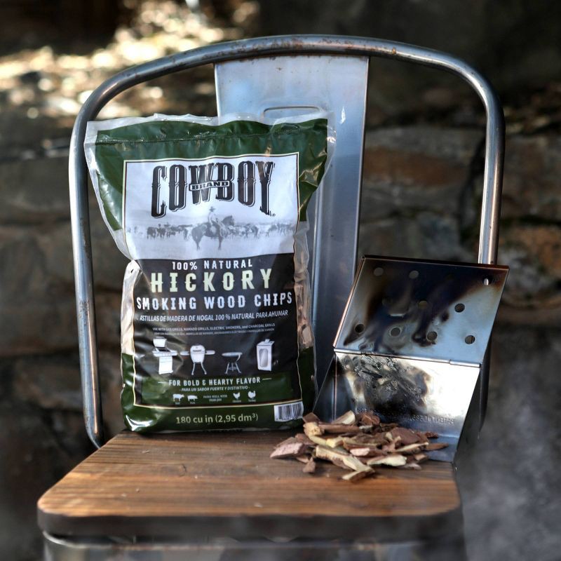 slide 5 of 6, Cowboy 180 cu in Hickory Chips: Ideal for Smoker, Charcoal Grilling, Mesquite Flavor Enhancer, 1 ct