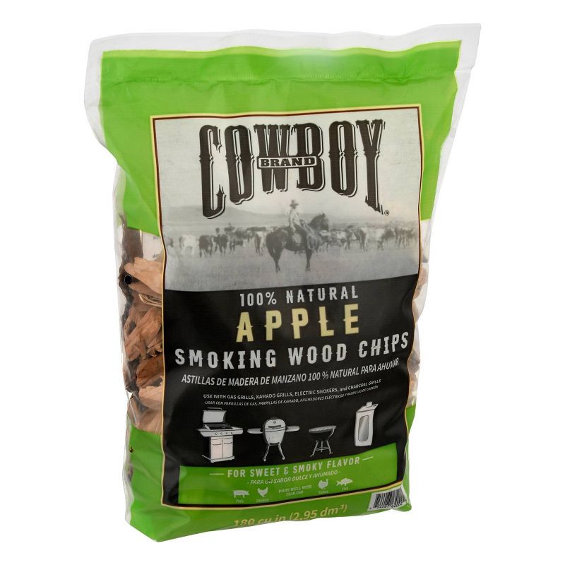 slide 2 of 6, Cowboy 180 cu in Apple Chips: Ideal for BBQ Smoker, Natural Wood Smoking Flavor, Compatible with Charcoal Grills, 1 ct