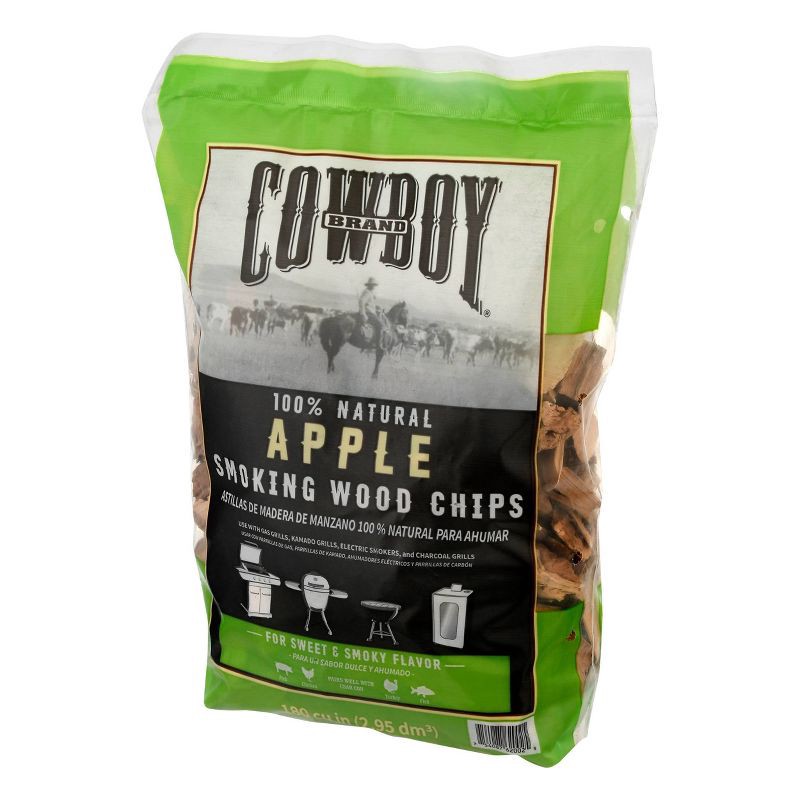 slide 3 of 6, Cowboy 180 cu in Apple Chips: Ideal for BBQ Smoker, Natural Wood Smoking Flavor, Compatible with Charcoal Grills, 1 ct