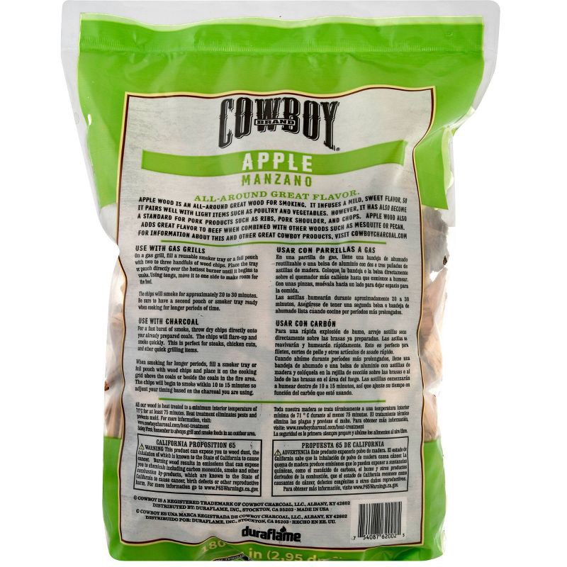 slide 4 of 6, Cowboy 180 cu in Apple Chips: Ideal for BBQ Smoker, Natural Wood Smoking Flavor, Compatible with Charcoal Grills, 1 ct