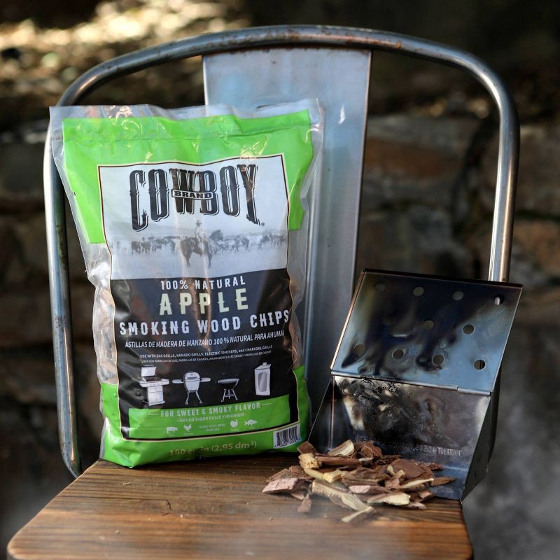 slide 5 of 6, Cowboy 180 cu in Apple Chips: Ideal for BBQ Smoker, Natural Wood Smoking Flavor, Compatible with Charcoal Grills, 1 ct