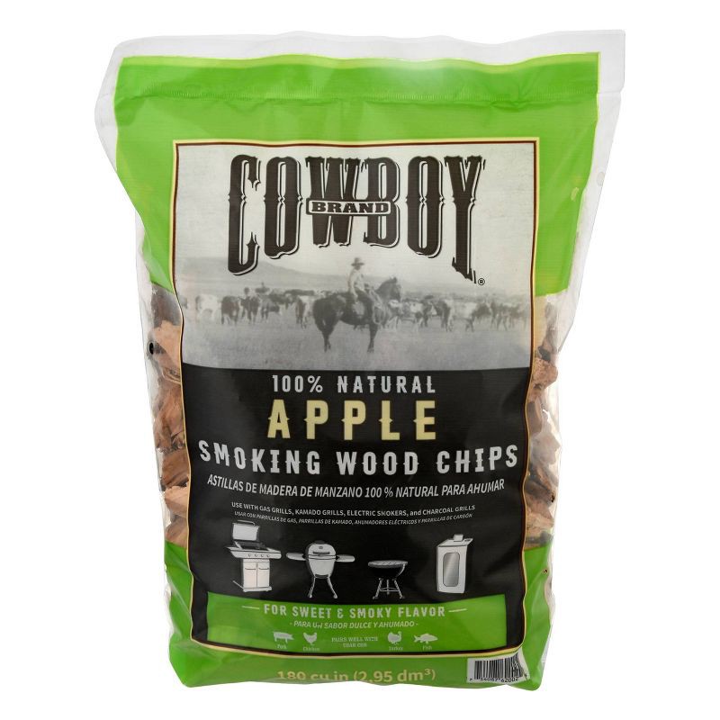 slide 1 of 6, Cowboy 180 cu in Apple Chips: Ideal for BBQ Smoker, Natural Wood Smoking Flavor, Compatible with Charcoal Grills, 1 ct