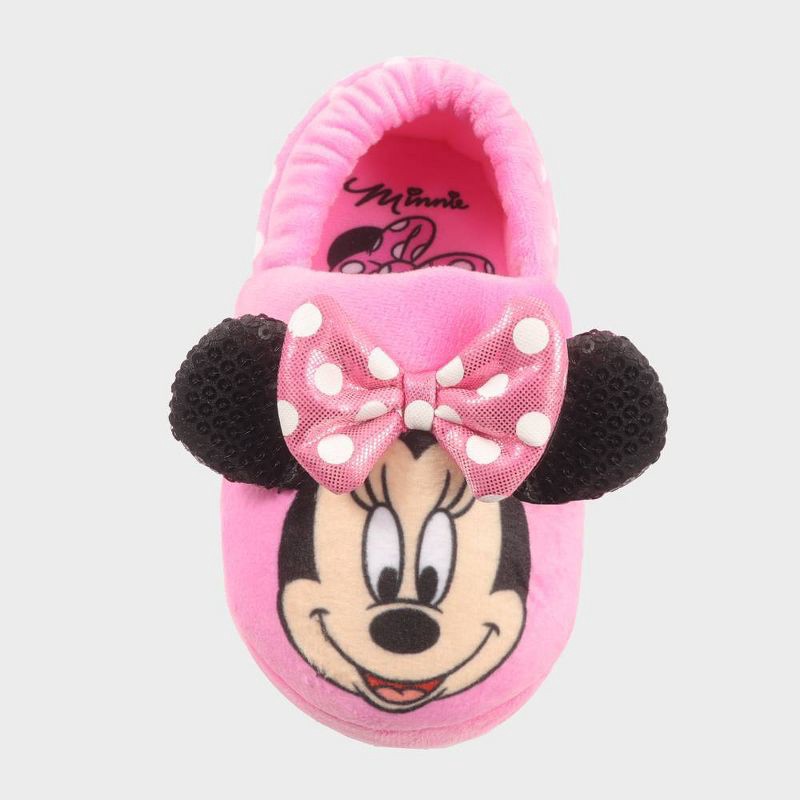 slide 3 of 7, Toddler Girls' Disney Minnie Sock Slippers - Pink S: Breathable Lightweight Design, Closed Round Toe, Slip-On Style, 1 ct