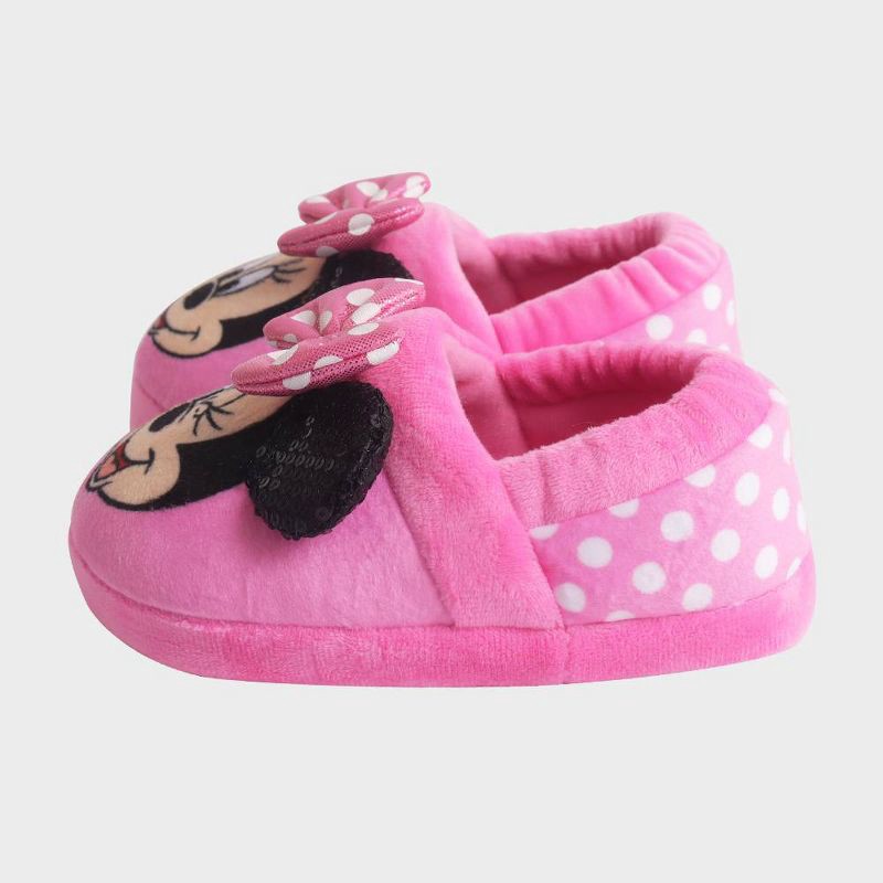 slide 4 of 7, Toddler Girls' Disney Minnie Sock Slippers - Pink S: Breathable Lightweight Design, Closed Round Toe, Slip-On Style, 1 ct