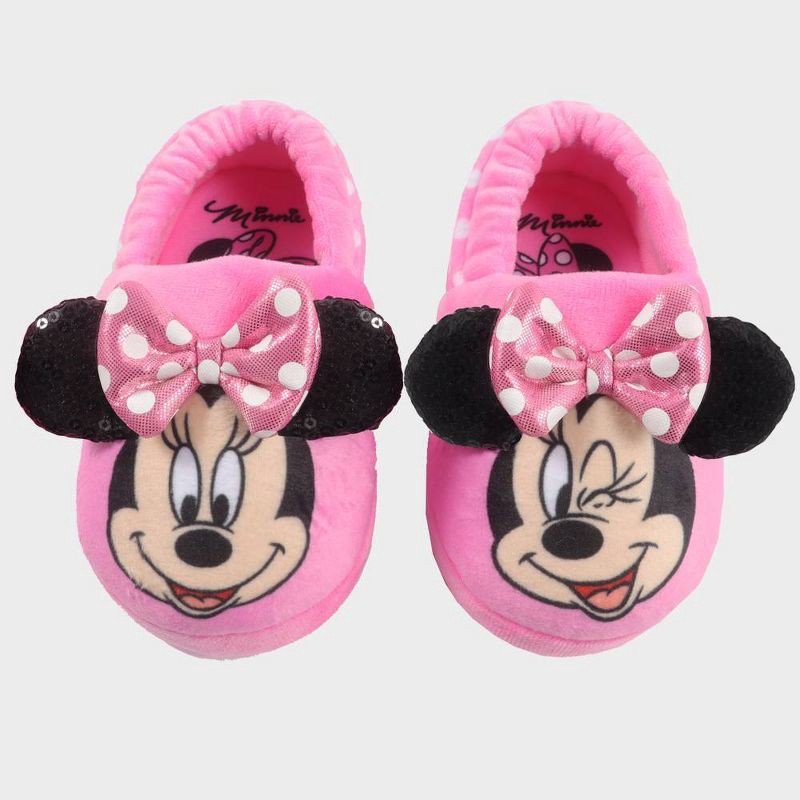 slide 5 of 7, Toddler Girls' Disney Minnie Sock Slippers - Pink S: Breathable Lightweight Design, Closed Round Toe, Slip-On Style, 1 ct