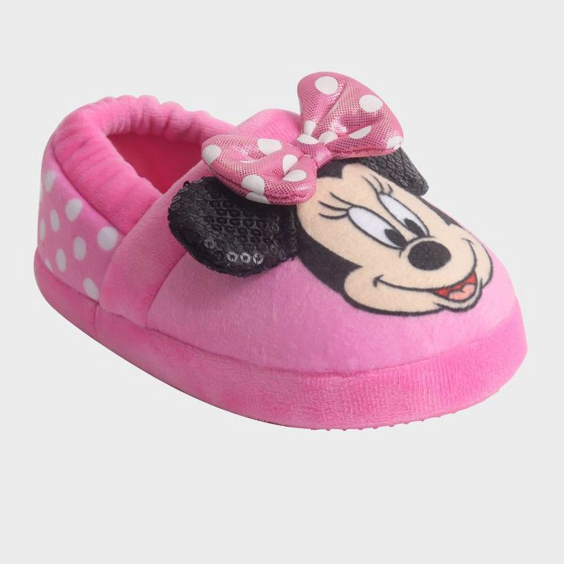 slide 1 of 7, Toddler Girls' Disney Minnie Sock Slippers - Pink S: Breathable Lightweight Design, Closed Round Toe, Slip-On Style, 1 ct