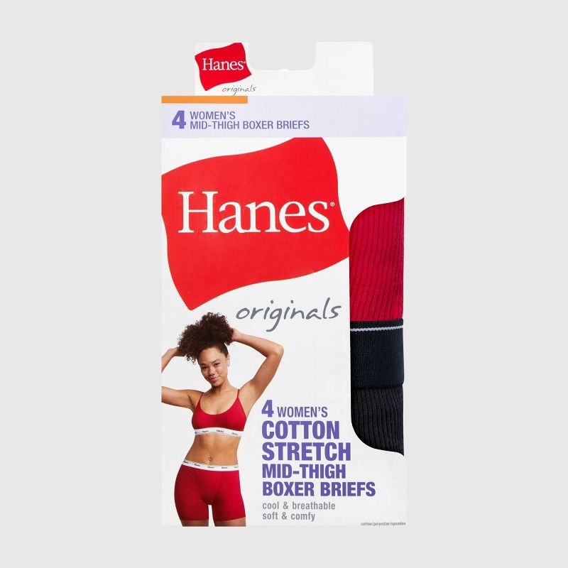 slide 2 of 8, Hanes Originals Women's 4pk Underwear Boxer Brief Stretch-Cotton - White/Red/Black XXL, 4 ct