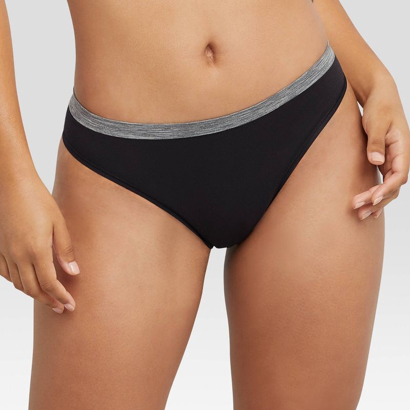 slide 3 of 5, Hanes Women's 6pk Super Stretch Microfiber Comfort Flex Thong Underwear - Colors May Vary XL: Solid Knit, Midweight, Full Waistband Elastic, 6 ct