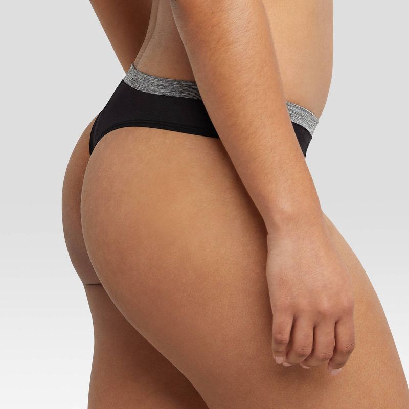 slide 5 of 5, Hanes Women's 6pk Super Stretch Microfiber Comfort Flex Thong Underwear - Colors May Vary XL: Solid Knit, Midweight, Full Waistband Elastic, 6 ct