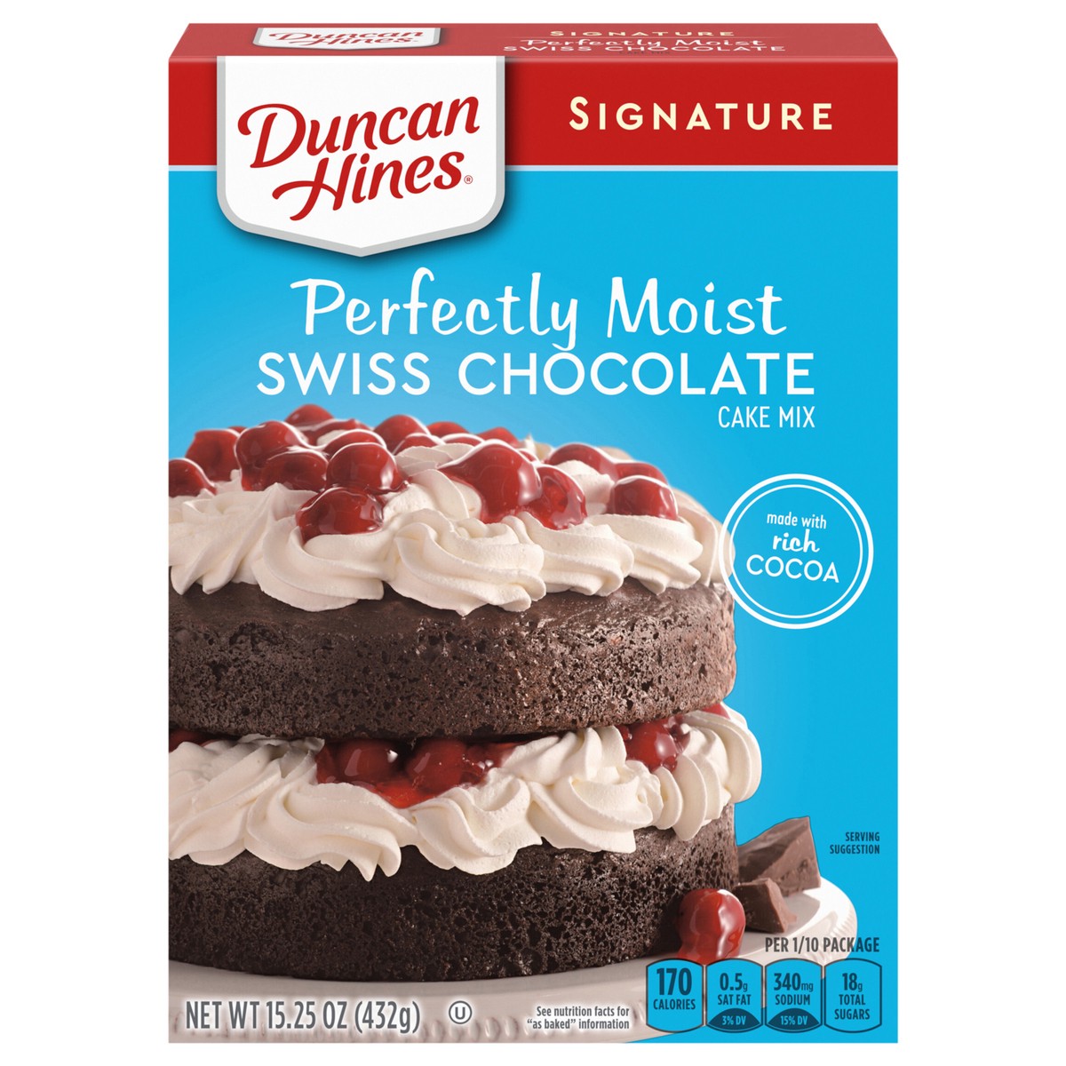 slide 1 of 10, Duncan Hines Signature Perfectly Moist Swiss Chocolate Cake Mix\, 15.25 oz, 15.25 oz