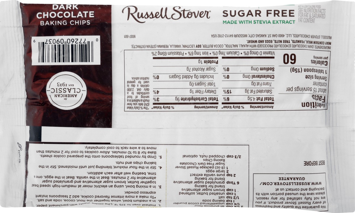 slide 6 of 12, Russell Stover Sugar Free Dark Chocolate Baking Chips 8 oz, 8 oz