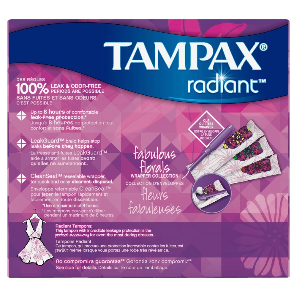 slide 9 of 13, Tampax Radiant Plastic Duopack (Regular/Super) Absorbency Tampons, 32 ct