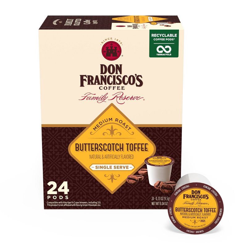 slide 1 of 9, Don Francisco's Butterscotch Toffee Medium Roast Coffee- Single Serve Pod - 24ct, 24 ct