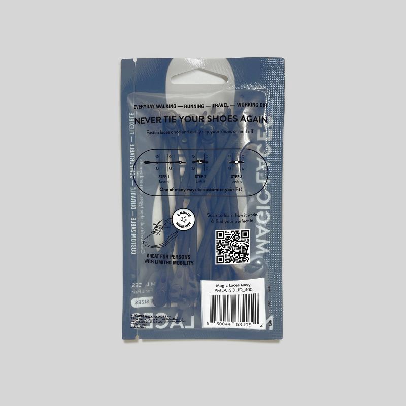 slide 3 of 4, Magic Laces Adult 14pc (1 pr shoes) No Tie Shoe Laces - Navy: Elastic TPR Shoelaces, 14 ct