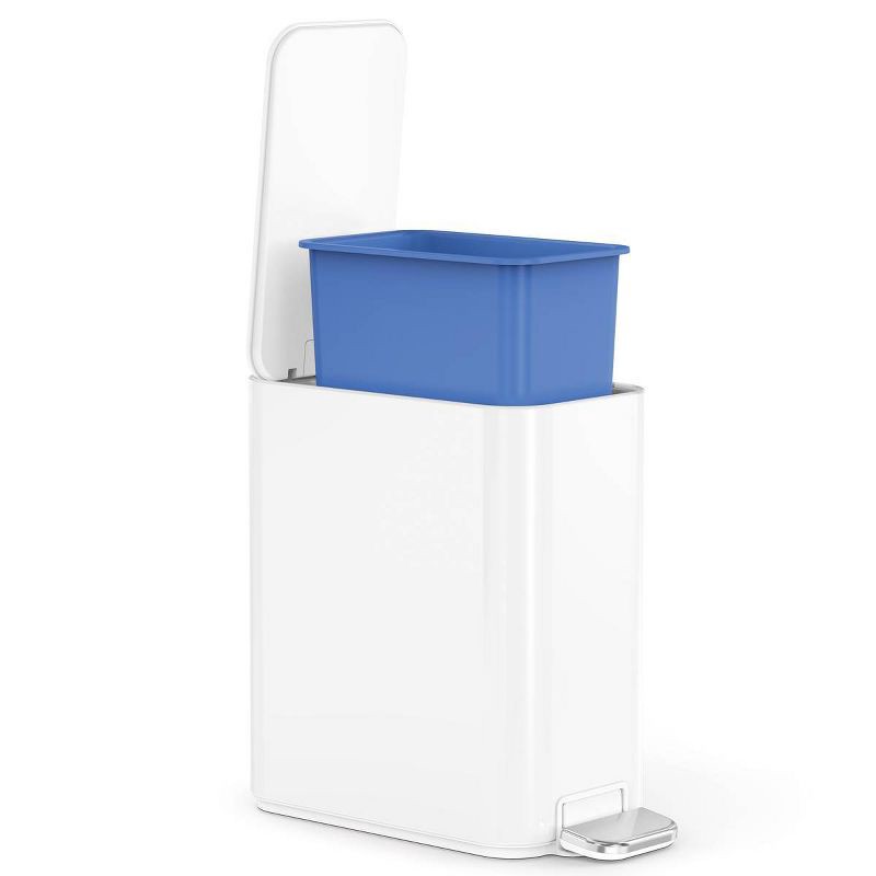 slide 2 of 8, simplehuman 5L Slim Bathroom Step Trash Can White Steel Garbage Can with Built in Liner Pocket, 5 liter