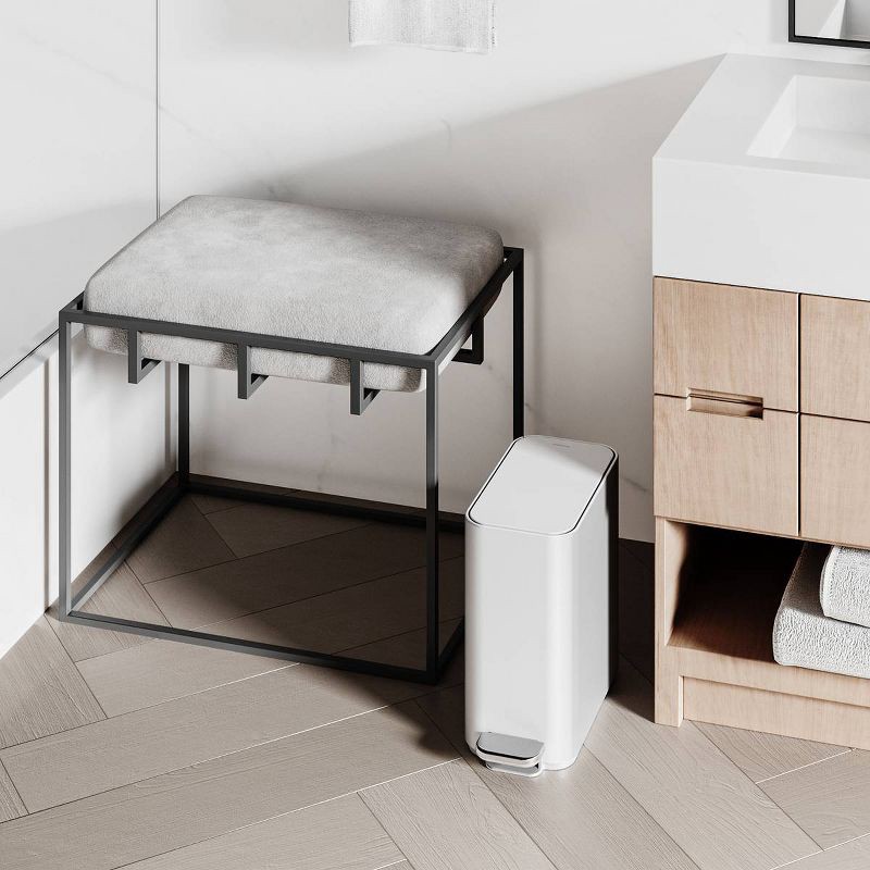 slide 3 of 8, simplehuman 5L Slim Bathroom Step Trash Can White Steel Garbage Can with Built in Liner Pocket, 5 liter