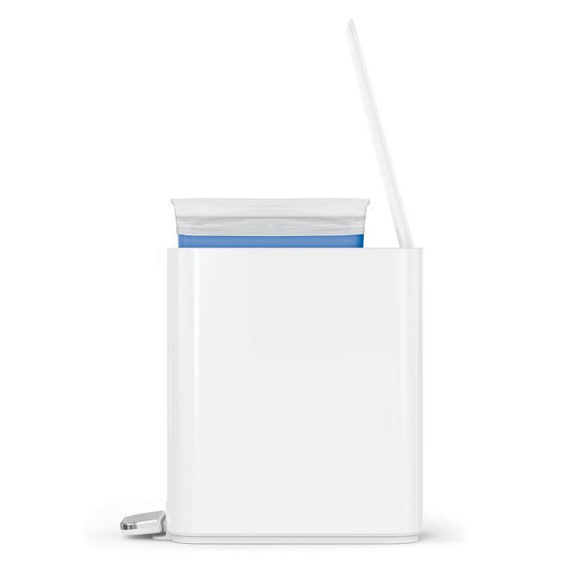 slide 4 of 8, simplehuman 5L Slim Bathroom Step Trash Can White Steel Garbage Can with Built in Liner Pocket, 5 liter