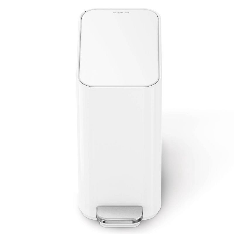 slide 7 of 8, simplehuman 5L Slim Bathroom Step Trash Can White Steel Garbage Can with Built in Liner Pocket, 5 liter