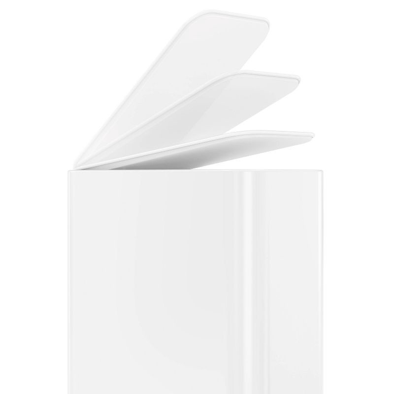 slide 8 of 8, simplehuman 5L Slim Bathroom Step Trash Can White Steel Garbage Can with Built in Liner Pocket, 5 liter