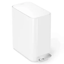 simplehuman 5L Slim Bathroom Step Trash Can White Steel Garbage Can with Built in Liner Pocket