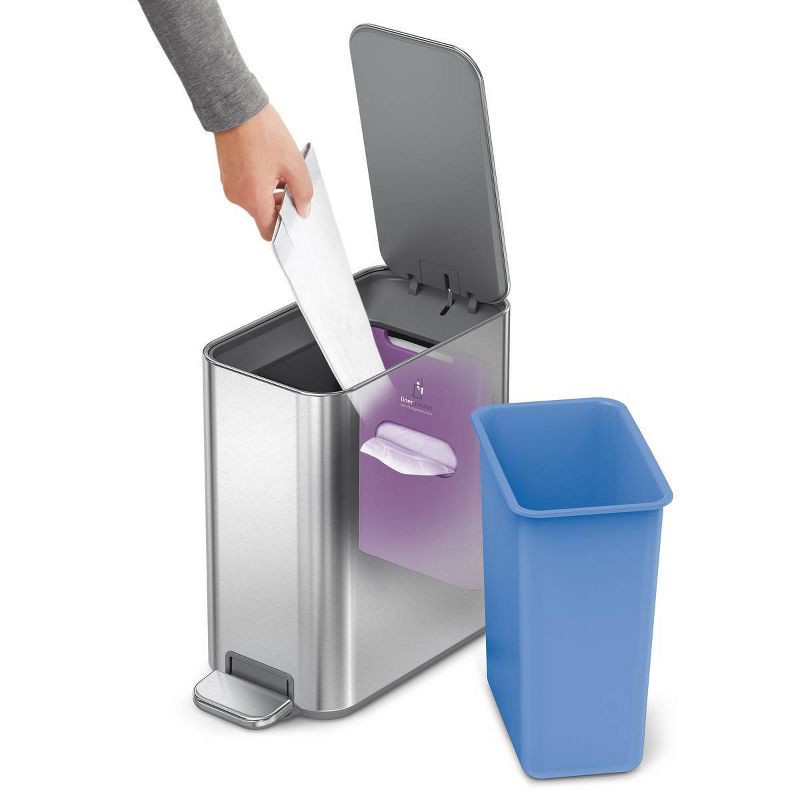 slide 5 of 8, simplehuman 5L Slim Bathroom Step Trash Can Stainless Steel Garbage Can with Built in Liner Pocket, 5 liter