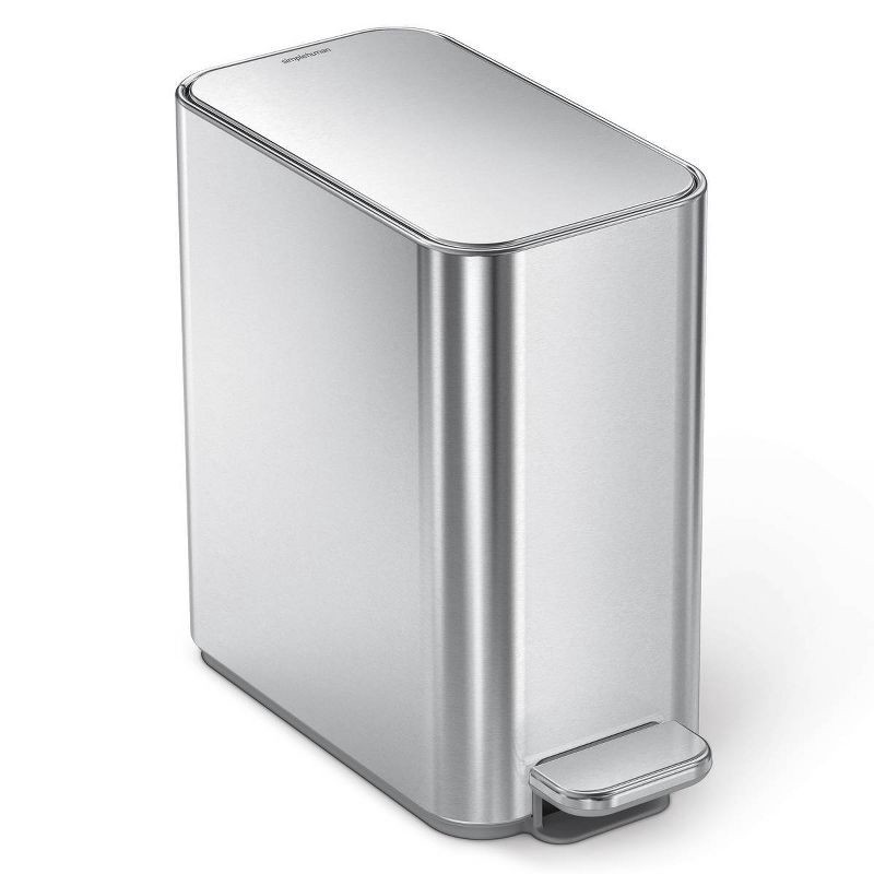 slide 1 of 8, simplehuman 5L Slim Bathroom Step Trash Can Stainless Steel Garbage Can with Built in Liner Pocket, 5 liter
