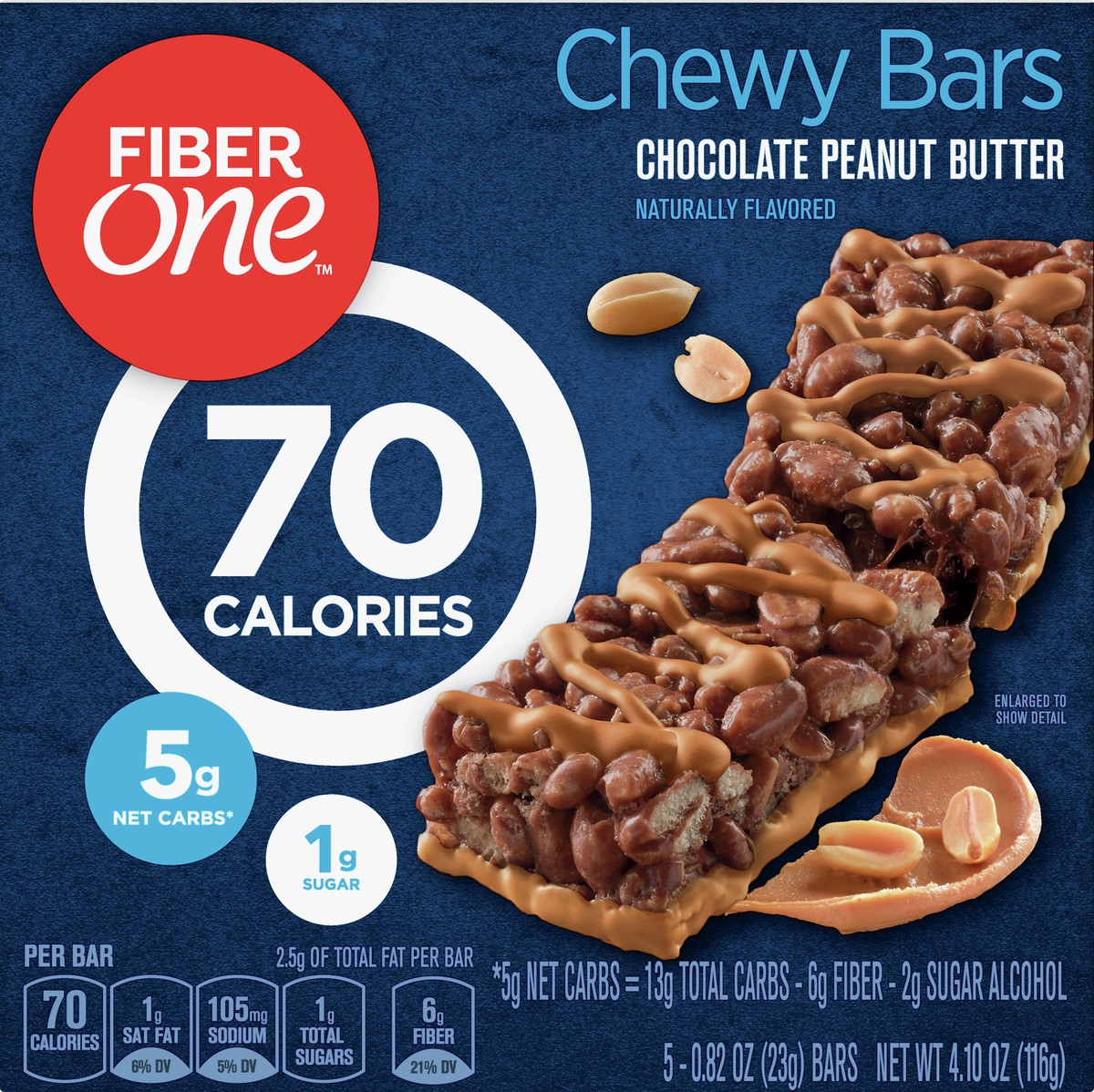 slide 5 of 9, Fiber One Chocolate Peanut Butter Chewy Bars 5 ea, 5 ct