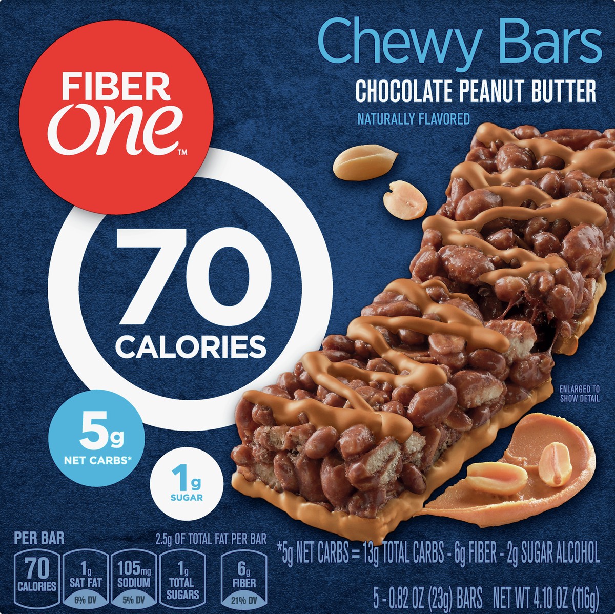 slide 6 of 9, Fiber One Chocolate Peanut Butter Chewy Bars 5 ea, 5 ct