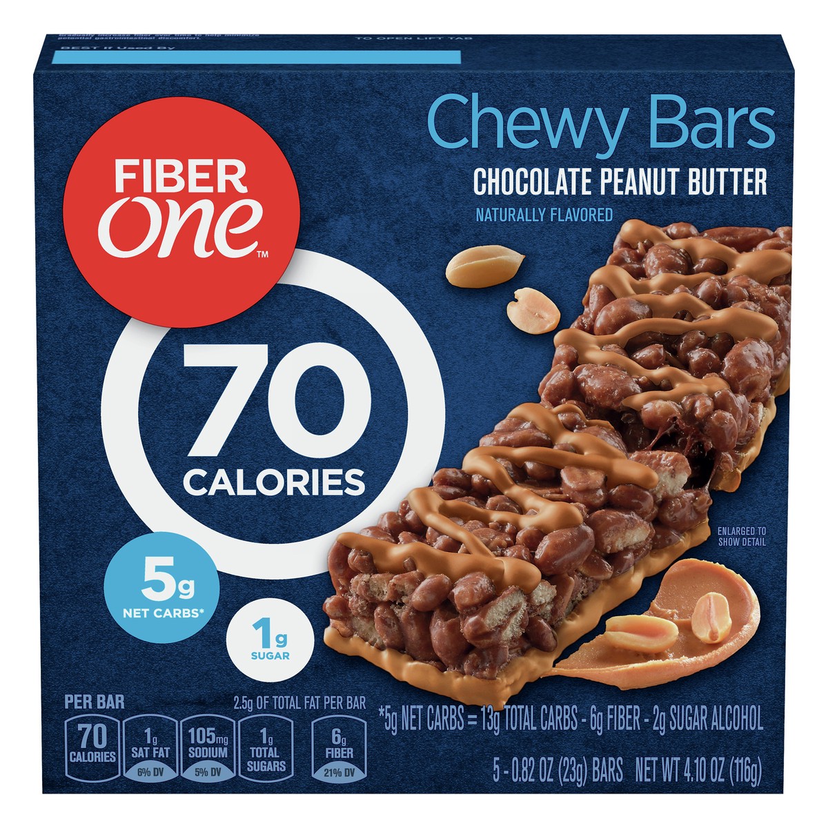 slide 1 of 9, Fiber One Chocolate Peanut Butter Chewy Bars 5 ea, 5 ct