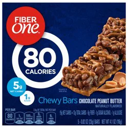 Fiber One 80 Calorie Chewy Bars, Chocolate Peanut Butter, Snack Bars, 5 Ct, 4.1 oz