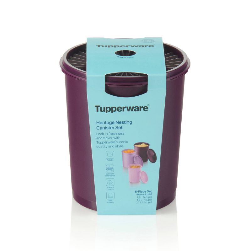 slide 3 of 8, Tupperware Heritage 3pk Plastic Canister Set Purple, 3 ct