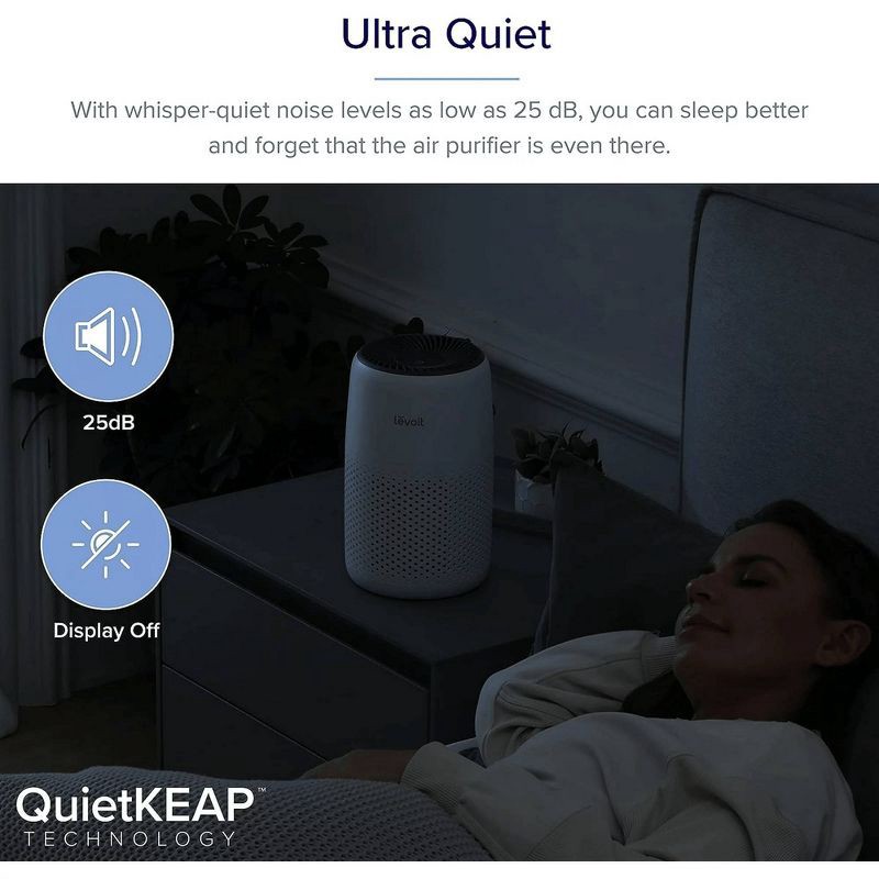 slide 10 of 16, Levoit Core Mini Air Purifier Gray: 3 Settings, Captures Mold & Pet Dander, Carbon Filter, 100-300 sq. ft., 2-Year Warranty, 1 ct