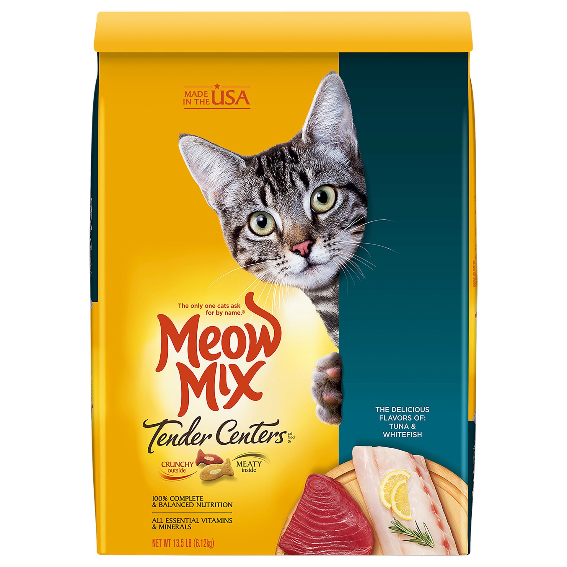 slide 1 of 6, Meow Mix Dry Cat Food Tender Centers Tuna & Whitefish, 13.5 lb