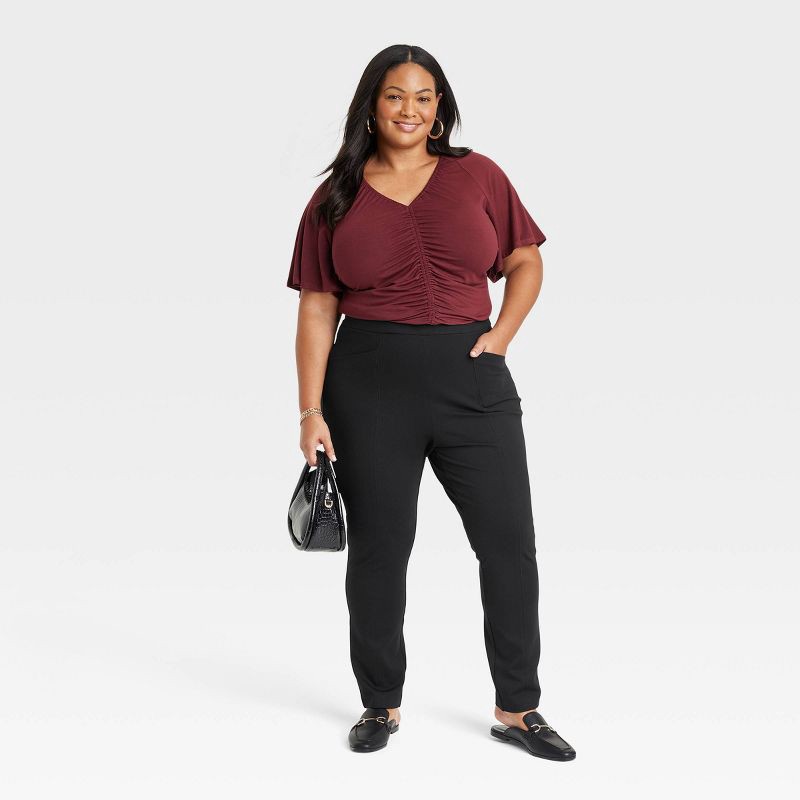 slide 3 of 4, Women's High-Waisted Ponte Pull-On Pants - Ava & Viv™ Black XXL, 1 ct