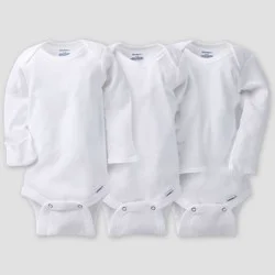 Gerber Baby 3pk Long Sleeve Onesies Bodysuit - White 3-6M: Cotton Crew Neck, Adjustable Snap Closure