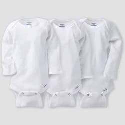 Gerber Baby 3pk Long Sleeve Onesies Bodysuit - White 18M: Cotton Crew Neck Snap Closure