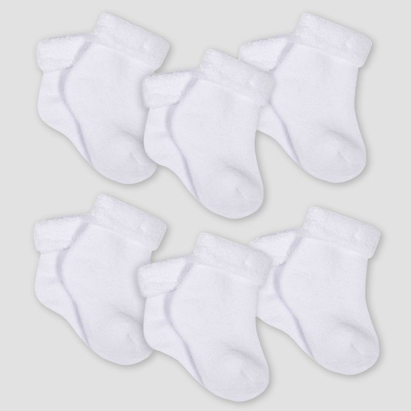 slide 1 of 4, Gerber Baby 6pk Wiggle-Proof Socks - White 3-6M: Crew Height, Tagless Design, 6 ct
