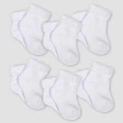 Gerber Baby 6pk Wiggle-Proof Socks - White 3-6M: Crew Height, Tagless Design