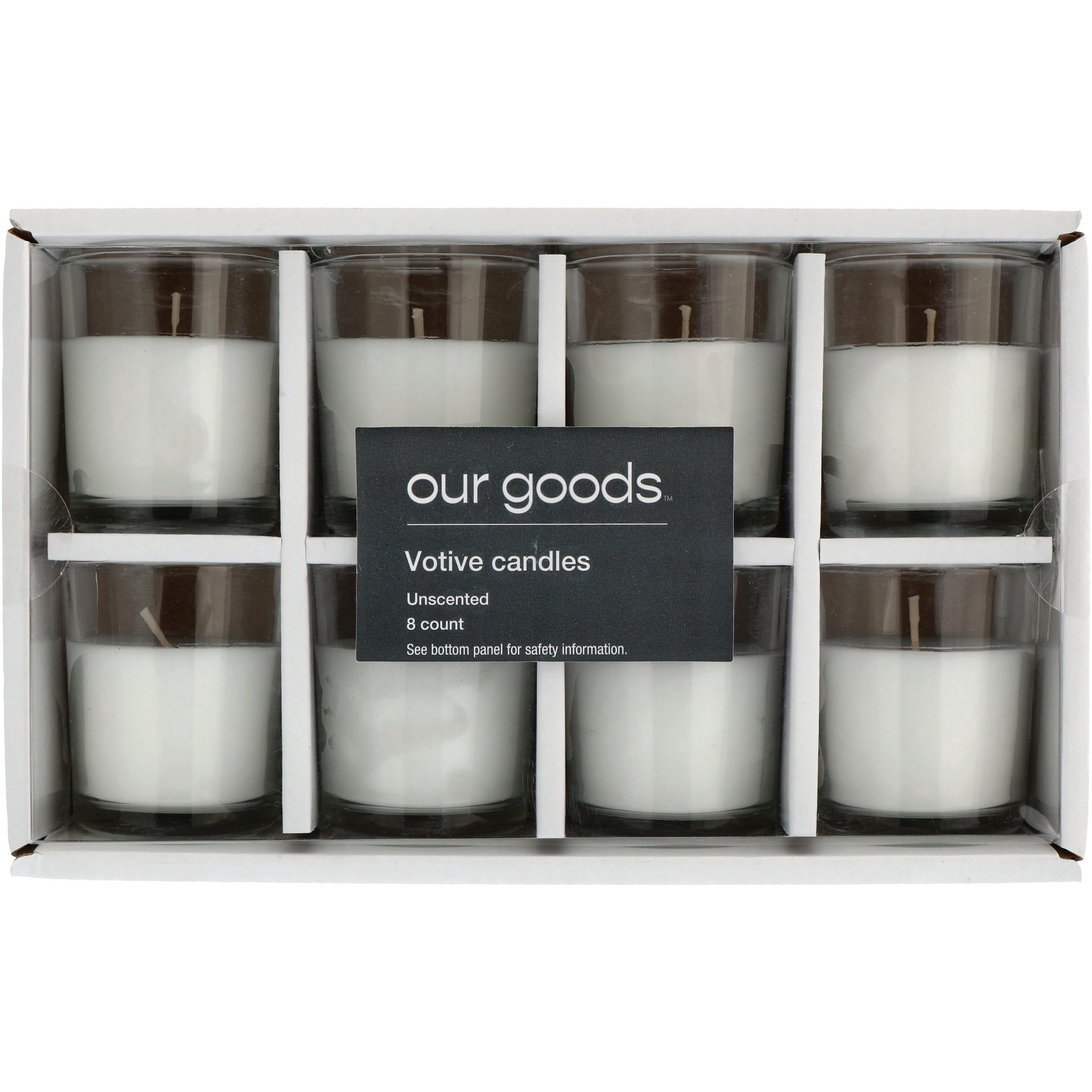 slide 1 of 1, our goods Unscented Votive Candles - White Wax, 8 ct