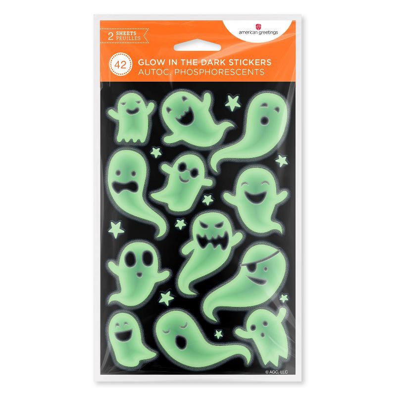 slide 4 of 4, American Greetings 42ct Halloween Glow in the Dark Stickers Ghost, 42 ct
