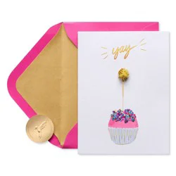 PAPYRUS Birthday Card Happy You Day Sparkler Cupcake Includes Envelope