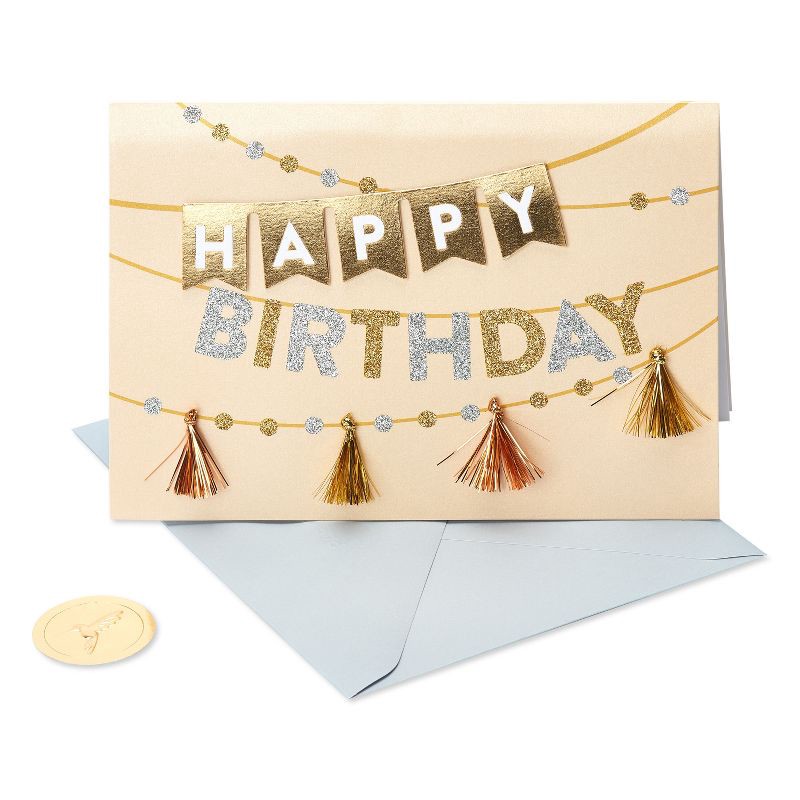 slide 4 of 5, Conventional Birthday Cards Metallic Tassel Banners - PAPYRUS, 1 ct