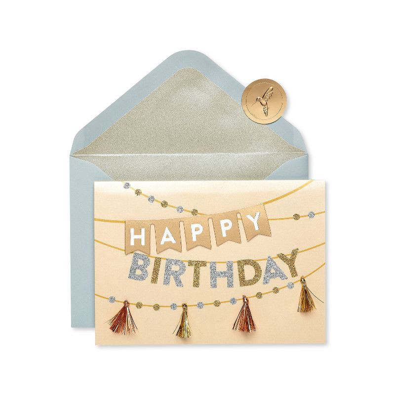 slide 1 of 5, Conventional Birthday Cards Metallic Tassel Banners - PAPYRUS, 1 ct