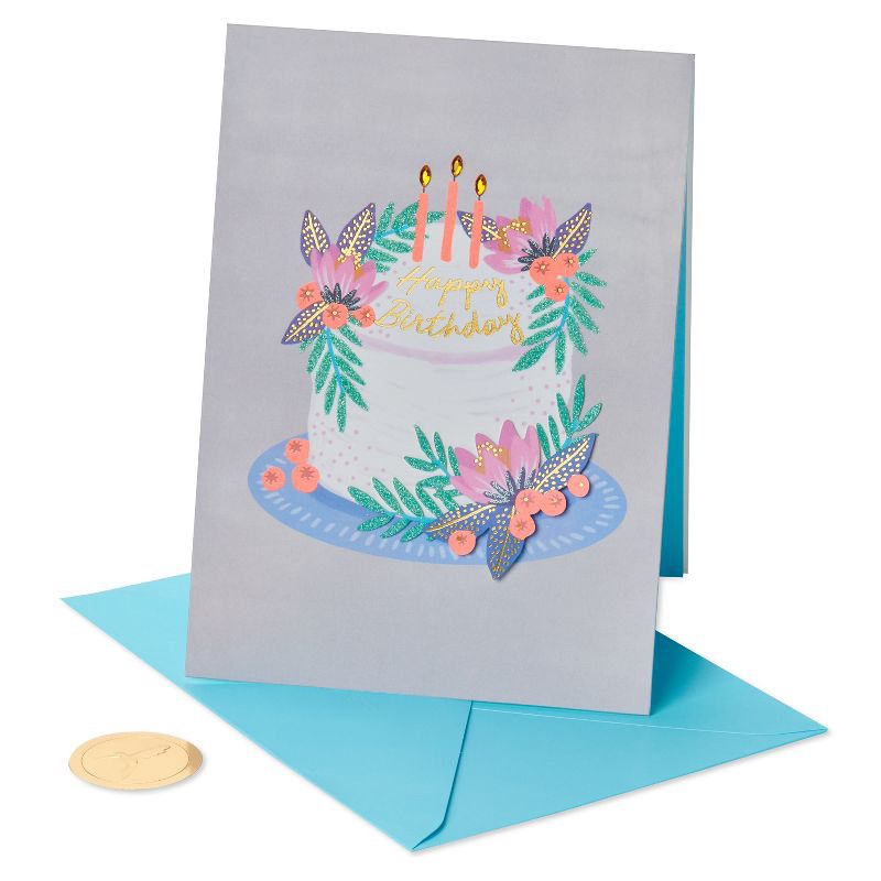slide 4 of 5, Conventional Birthday Cards Floral Berries Cake - PAPYRUS, 1 ct