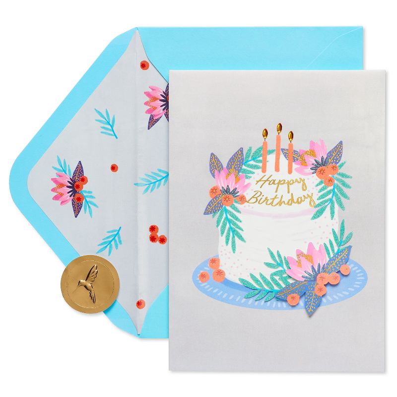 slide 1 of 5, Conventional Birthday Cards Floral Berries Cake - PAPYRUS, 1 ct