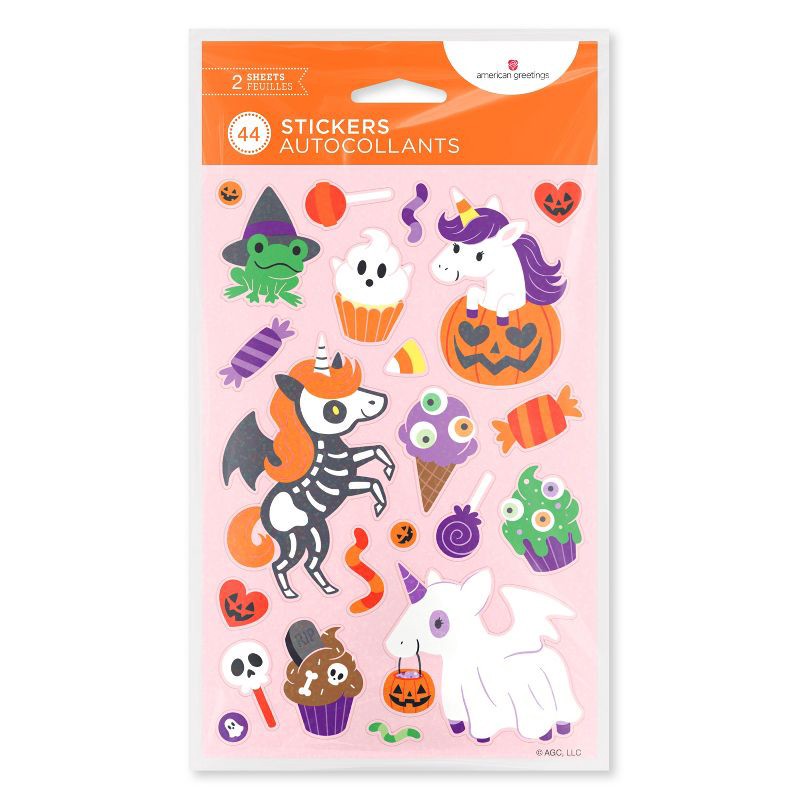 slide 4 of 4, American Greetings 44ct Halloween Stickers Unicorn and Friends, 44 ct