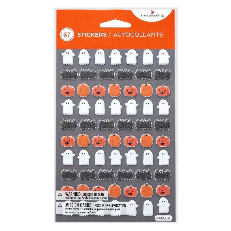 slide 3 of 4, American Greetings 67ct Halloween 3D Puffy Stickers Pumpkins Ghosts and Bats, 67 ct