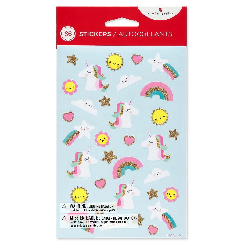 slide 5 of 5, American Greetings 66ct 2 Sheets Glittery 3D Puffy Stickers For Girls and Kids' Magical Unicorn and Rainbows, 66 ct, 2 sheets
