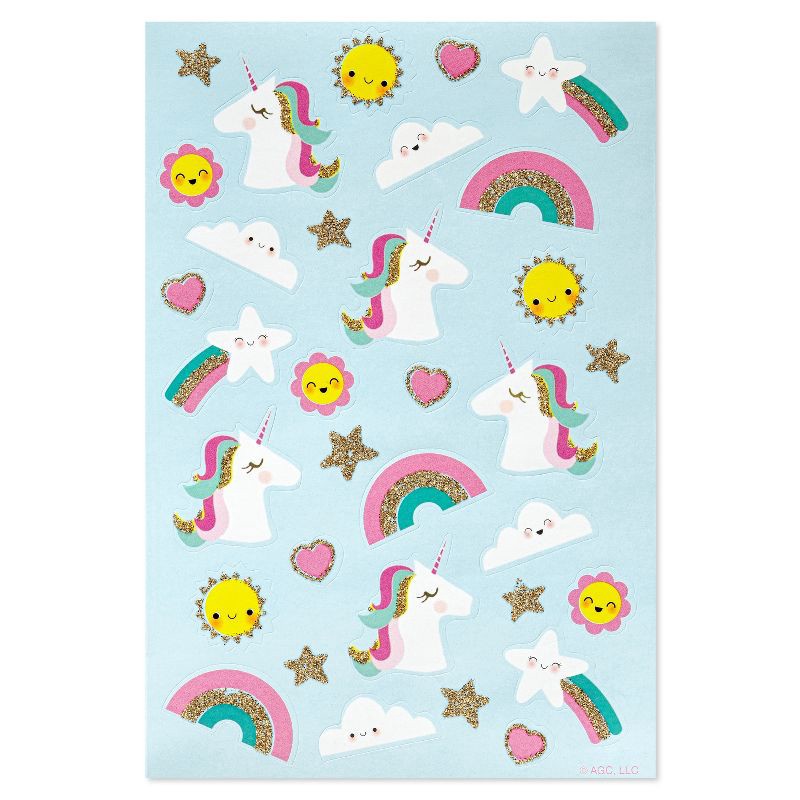 slide 1 of 5, American Greetings 66ct 2 Sheets Glittery 3D Puffy Stickers For Girls and Kids' Magical Unicorn and Rainbows, 66 ct, 2 sheets