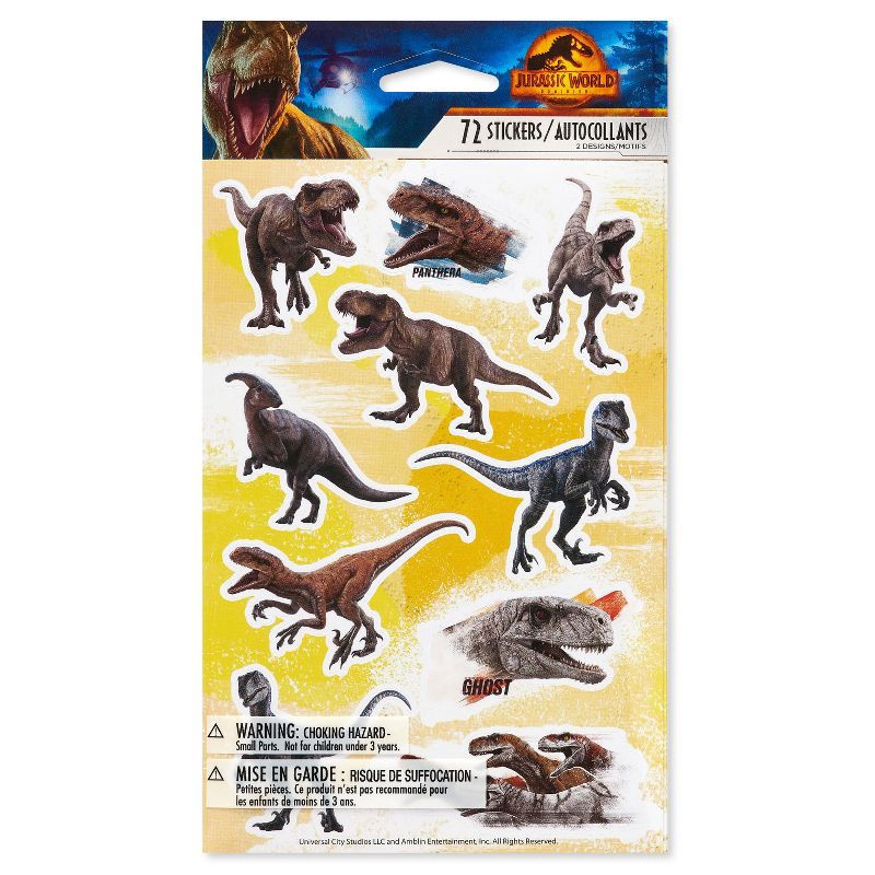 slide 5 of 5, American Greetings Jurassic Park 72ct 6 Sheets Stickers For Kids' Dino Designs, 72 ct, 6 sheets
